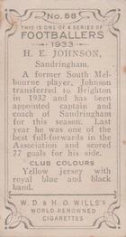 1933 Wills's Victorian Footballers (Small) #88 Harvey Johnson Back